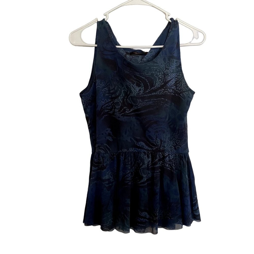 Sweet Pea by Stacy Frati Mesh Top M Blue Women Sleeveless Peplum Nylon